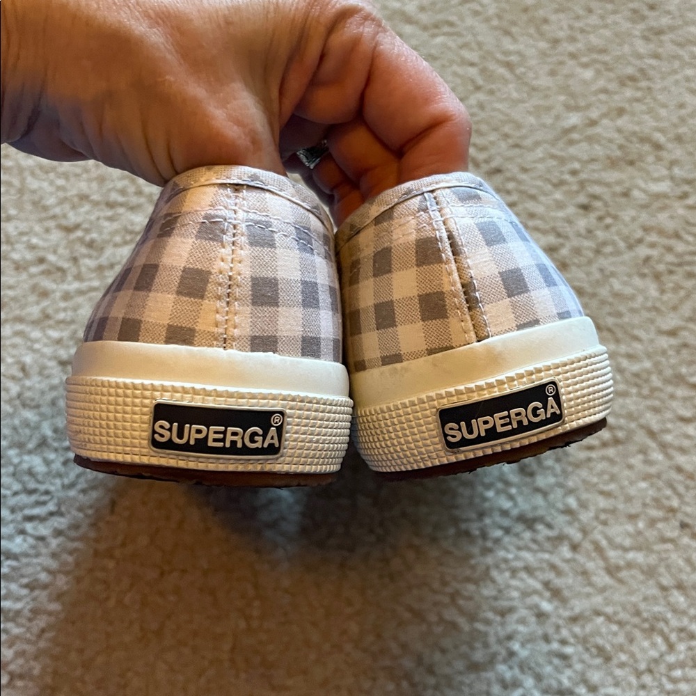 Superga Fabric Gray/White Checkered Gingham Sneakers - Picture 3 of 10